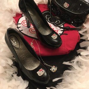 GORGEOUS pin up style platforms and earings with hello kitty crystal details!